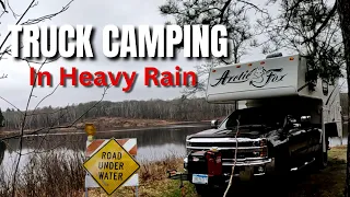 Truck Camping in a Rainstorm / Campfire Cooking in Heavy Rain