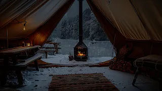 A Cozy Campsite Filled with Jazz Melodies and the Serene Calm of Snow for Focused Learn ,Relaxation