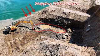 Amazingly! Perfect Acction Exccellent Skill Of Young Operator Excavator Working To Stop Dam Collapse