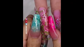 LONG Foil Nails - Flower Design #shorts