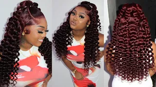 Black To Red Hair Color 🍒 | Half Up Half Down + Wand Curls