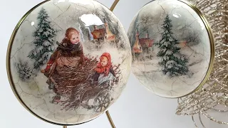 Two Christmas decorations at the same time! Decoupage, fine cracks and lead tape!