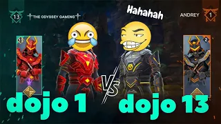 Haha !! Dojo 1 vs dojo 13 🤣 Testing Damage of level 13 hero on level 1 😆✅ || Shadow Fight 4 Arena