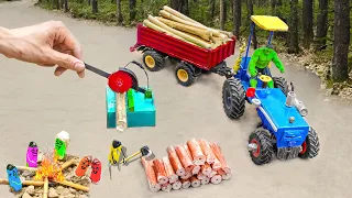 DIY mini tractor making wood cutting machine science project | @sanocreator