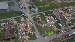 Drone video shows tornado damage in Whiteland, Indiana