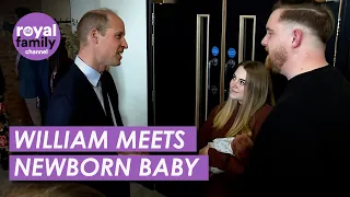 Prince William meets 11-day-old baby during visit to skills centre