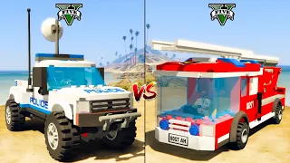 Lego Fire Truck vs Lego Police Truck - GTA 5 Mods Cars Which is Best?