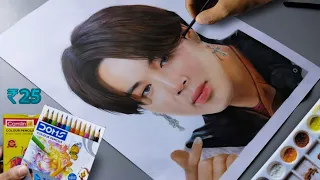 DRAWING JIMIN WITH COLOUR PENCILS (POWDER) TECHNIQUE 🌈🔥