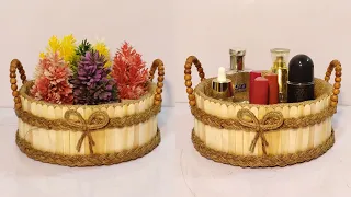 DIY💡MADE THIS BEAUTIFUL BASKET FROM CARDBOARD / DIY CRAFT IDEA /JUTE ROPE BASKET / ROPE BASKET