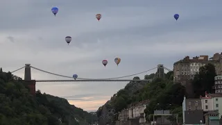 Hot air balloons over Clifton Suspension Bridge for Bristol International Balloon Fiesta 2021