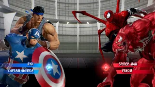 Ryu & Captain America Vs Spider-Man & Venom [Very Hard]AI Marvel Capcom