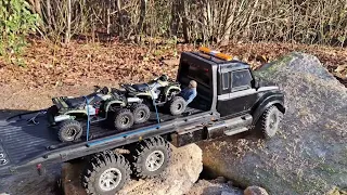 TRAXXAS TRX6 ULTIMATE HAULER & COSTOM 1/10 AXIAL RC ATVs Running on the new section of the course.