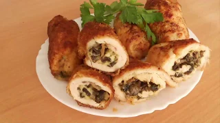 Рулеты из куриной грудки с грибами🍄.  Как приготовить куриные рулетики с грибами🍄.