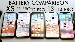 iPhone XS Vs iPhone 11 Pro Vs iPhone 12 Pro Vs iPhone 13 Vs iPhone 14 Pro iOS 17 Battery Comparison!