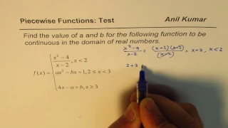 Find value of constants a and b for three piecewise function IB SL Math Test