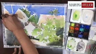 Watercolour Painting "Sunlit Paradise" - Speed painting demo video