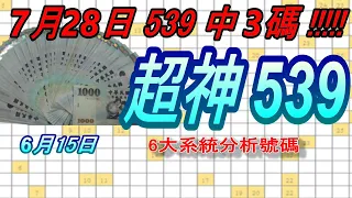 今彩539-6月15日 超神539 超神 6大系統分析號碼 539