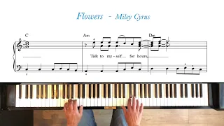 Flowers - Miley Cyrus. Piano tutorial + sheet music. Intermediate.