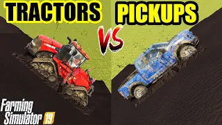 TRACTORS vs PICKUPS ! WHICH ARE BEST ON HARD RAMP & MUD ! Farming  Simulator 19