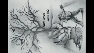 How to draw a poster on save trees save life/ pencil shading sketch of save tree save environment