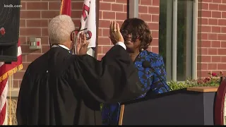 Ella Jones is sworn in as first black and first female mayor of Ferguson