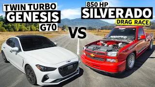 Twin Turbo Genesis G70 vs 850hp Chevy Silverado // THIS vs THAT