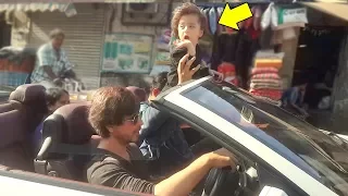 Shahrukh Khan With CUTE Son AbRam Enjoying Open BMW Car Ride On Mumbai Roads