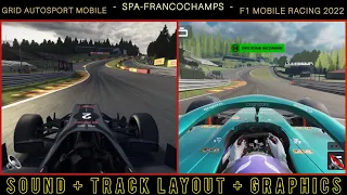 F1 MOBILE 2022 VS GRID AUTOSPORT MOBILE GRAPHICS + TRACK LAYOUT COMPARISON | SPA-FRANCOCHAMPS