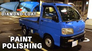 Diamond formulated glass coating is applied to Kei truck.