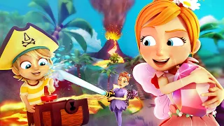 FLOOR iS LAVA the CARTOON!!  Volcano rescue mission Adley and Mom save Fairy Eggs on pirate island!