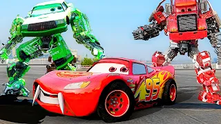 Lightning McQueen TRANSFORMERS in Real Life on Road cars PIXAR