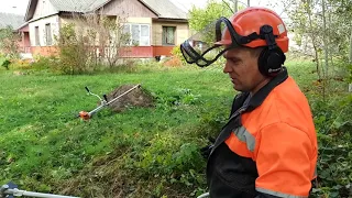 Бензокосы Stihl FS 350 и китайская коса SATO, сравнение трёхлопостных ножей.