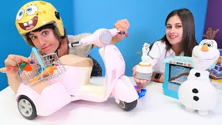 Karlar Ülkesi çizgi film. Olaf Play Doh oyun hamuru ile pasta sipariş ediyor! Kafe oyunu