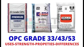 All Properties of OPC Grades 33 Vs 43 Vs 53 - Full Comparision, Properties, Strength, Uses