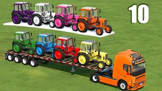 TRANSPORTING & PARKING ! MINI COLORED TRACTORS ON LOW LOADER ! Farming Simulator 22 #10