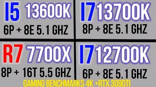 I5 13600K VS  I7 13700K vs R7 7700X  VS I7 12700K vs I5 12600K 4K gaming benchmarks + RTX 3090Ti