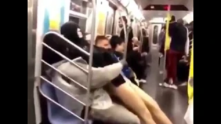 guy talks and fights with a mannequin in a subway