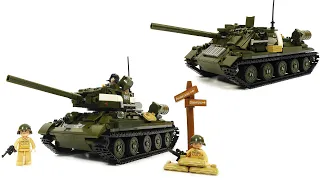 How to Build LEGO  Tank and Gun - Sluban WWII M38-B0689 Self-Propelled Gun SU 85 and T-34