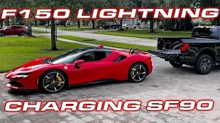 All Electric Ford F150 Lightning rescues the 1,000 HP Ferrari SF90 #shorts