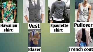 Different types of men's wear with name and image//name of men's shirts,jacket,t-shirts//#fashion