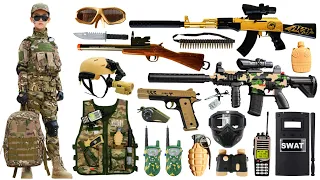 Special Police Weapons Toy set Unboxing-Gold AK-47 guns, M416 guns, Gas mask, Glock pistol, Dagger