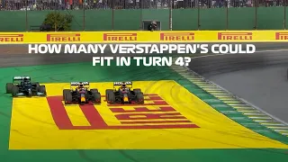 Max Verstappen and Lewis Hamilton's Battle - How many verstappen's could fit in turn 4?