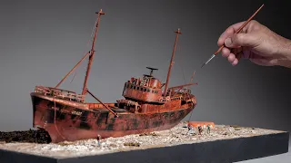 A Decaying Shipwreck Lays In The Middle Of The Wasteland. | #diorama | #scalemodel | #resin