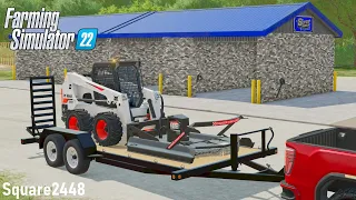 Mowing OVERGROWN Car Wash! (Bobcat Skidsteer) | FS22 Landscaping