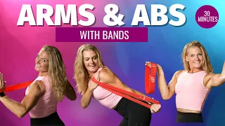 30 Minute Resistance Band Arms and Abs Workout | Good for Travel