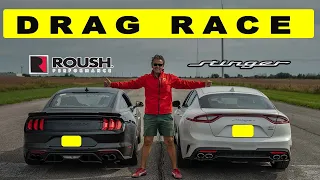 Tuned Kia Stinger GT 3.3 vs Ford Mustang GT Roush 5.0, drag and roll race.