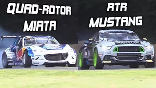 Mad Mike's Quad-Rotor Miata vs. Vaughn Gittin Jr.'s RTR Mustang! - INSANE Drift Builds