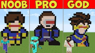 Minecraft - NOOB vs PRO vs GOD: X-Men Cyclops Challenge in Minecraft PIXEL ART Battle