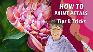 Painting a DETAILED Peony! How to Paint Flower Petals! Using "my" primary colors. By: Annie Troe