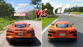 Forza Horizon 5 vs Gran Turismo 7 - Chevrolet Corvette C8 Stingray Coupe - FH5 vs GT7 Comparison